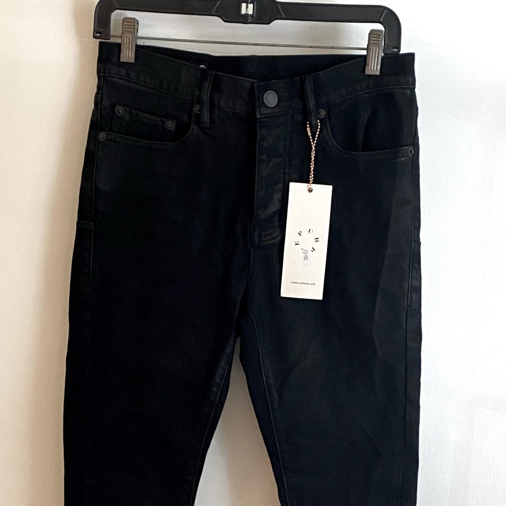 PURPLE BRAND Mens 29 Slim Midnight Oil Coated Black Button-Fly Luxury Jeans P001 - Picture 3 of 9